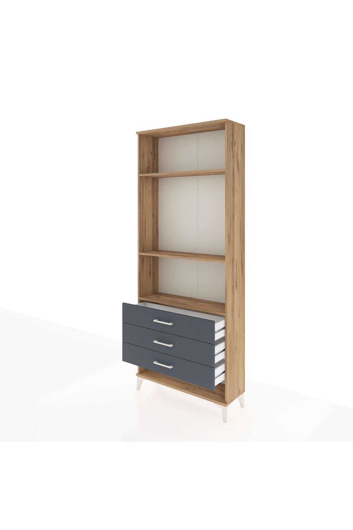 Arges Dolap 3 Raflı 3 Çekmeceli 88x30x221 Çam-Antrasit