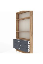 Arges Dolap 3 Raflı 3 Çekmeceli 88x30x221 Çam-Antrasit