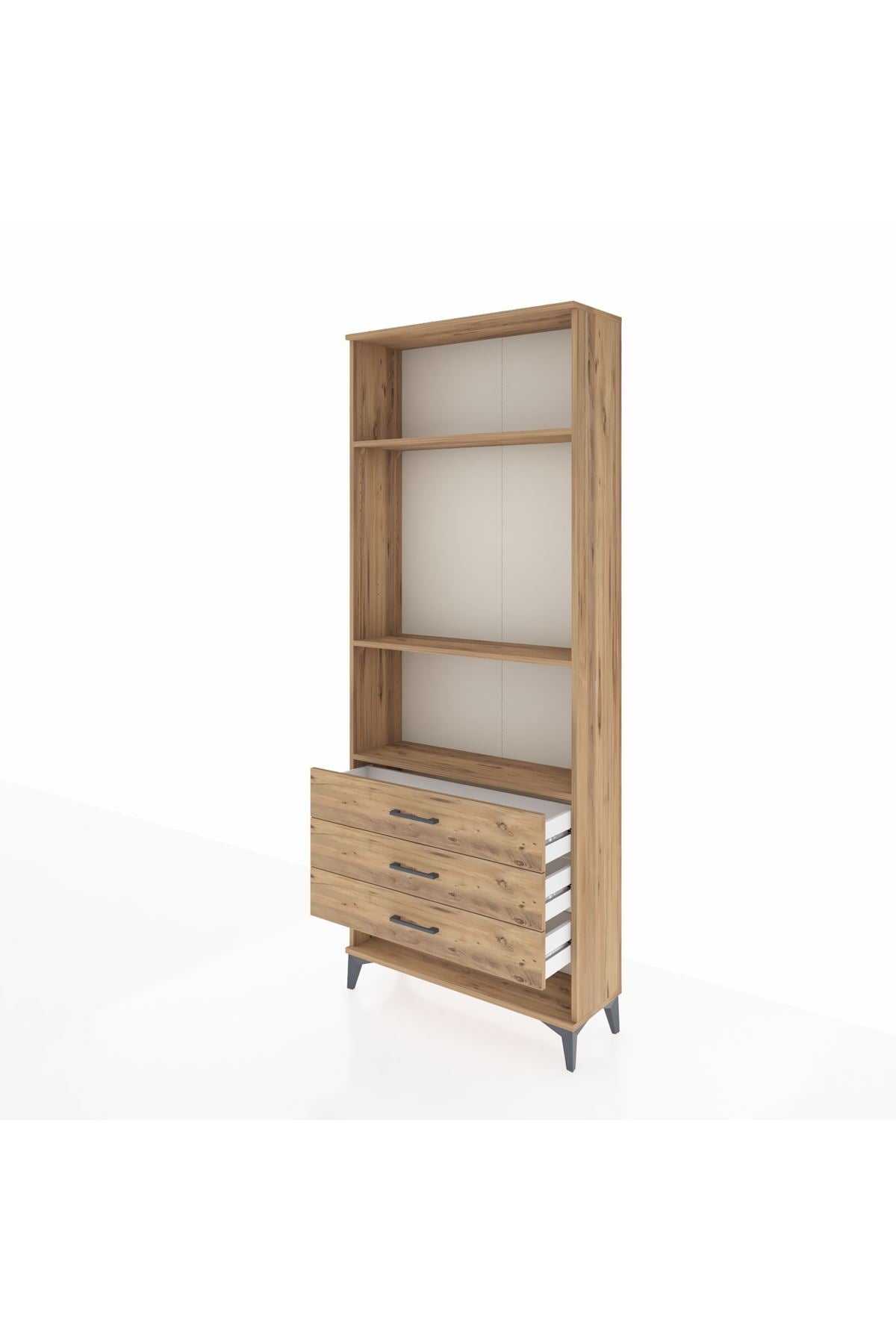 Arges Dolap 3 Raflı 3 Çekmeceli 88x30x221 Çam-Çam