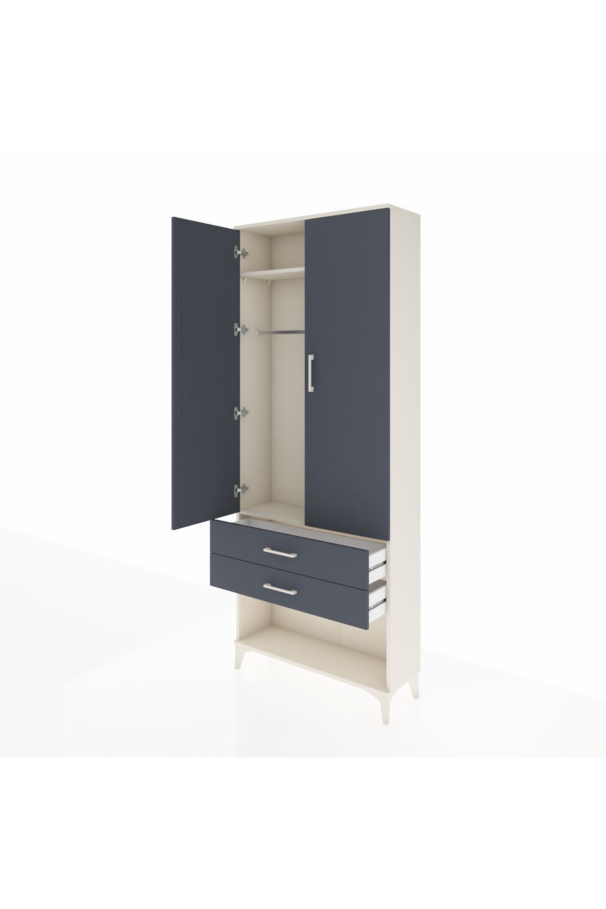 Arges Dolap 2 Raflı 2 Çekmeceli Tek Askılı 88x30x221 Aytaşı-Antrasit