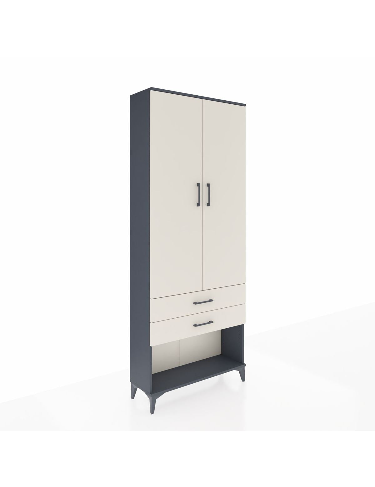 Arges Dolap 2 Raflı 2 Çekmeceli Tek Askılı 88x30x221 Antrasit-Aytaşı