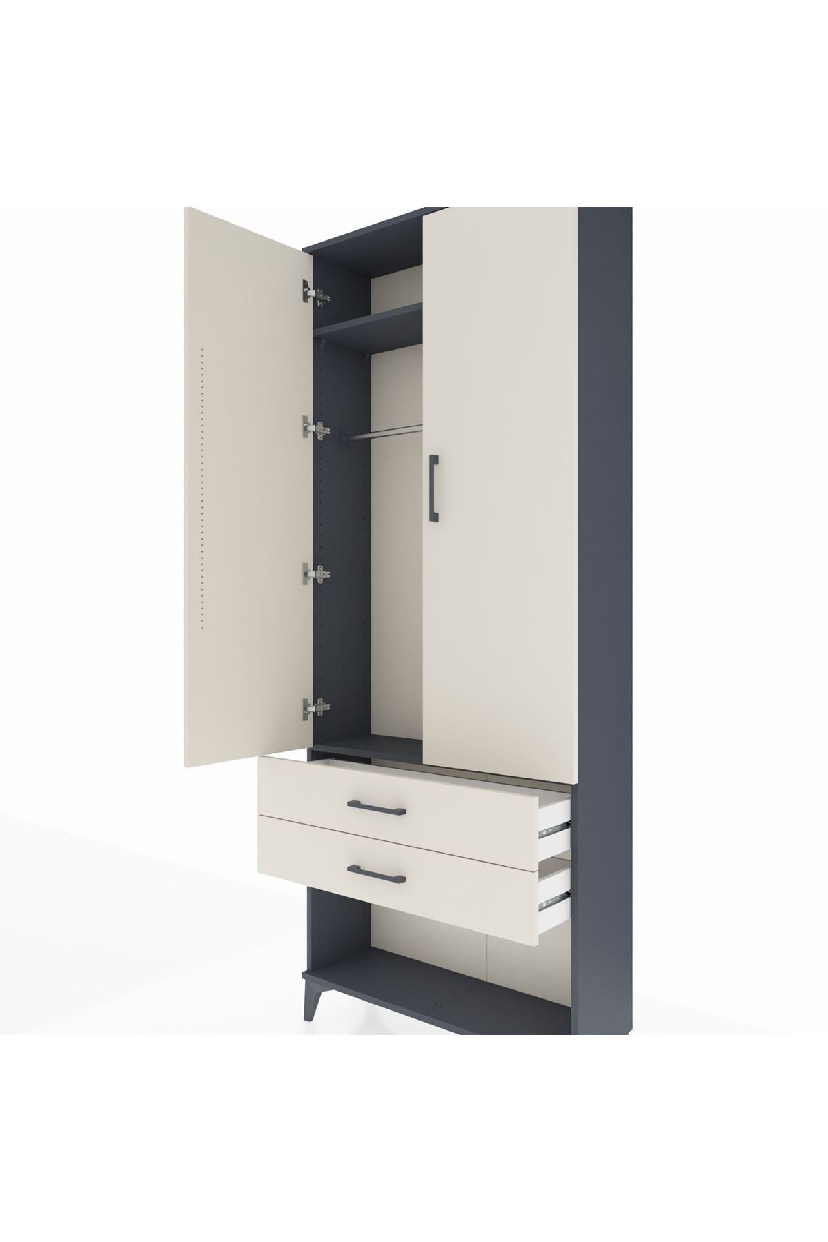 Arges Dolap 2 Raflı 2 Çekmeceli Tek Askılı 88x30x221 Antrasit-Aytaşı