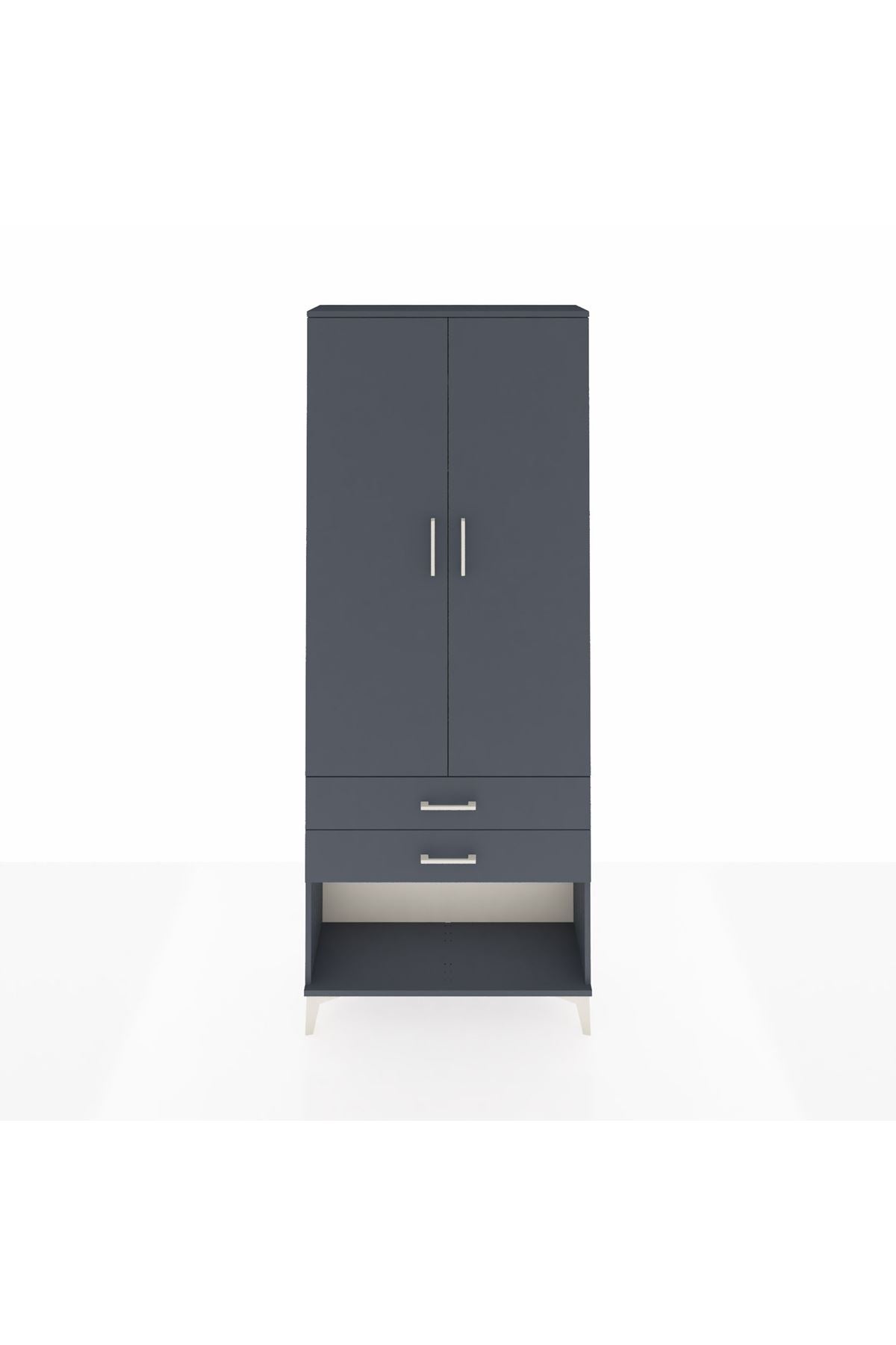 Arges Dolap 2 Raflı 2 Çekmeceli Tek Askılı 88x30x221 Antrasit-Antrasit