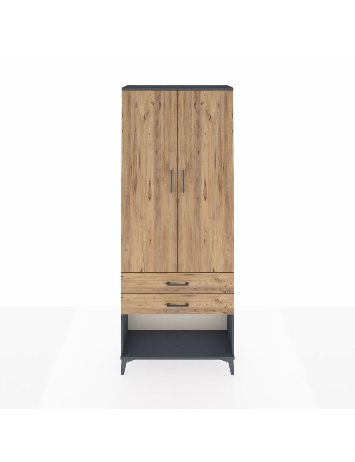 Arges Dolap 2 Raflı 2 Çekmeceli Tek Askılı 88x30x221 Antrasit-Çam