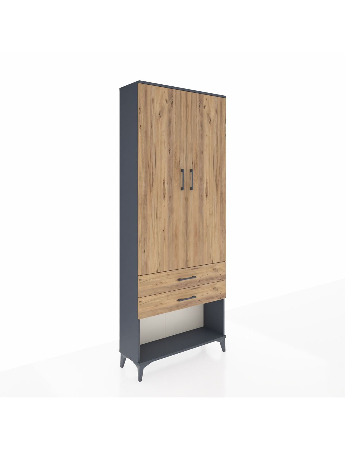 Arges Dolap 2 Raflı 2 Çekmeceli Tek Askılı 88x30x221 Antrasit-Çam