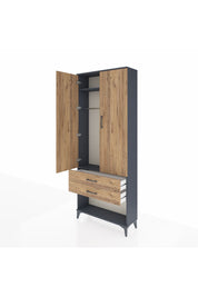 Arges Dolap 2 Raflı 2 Çekmeceli Tek Askılı 88x30x221 Antrasit-Çam