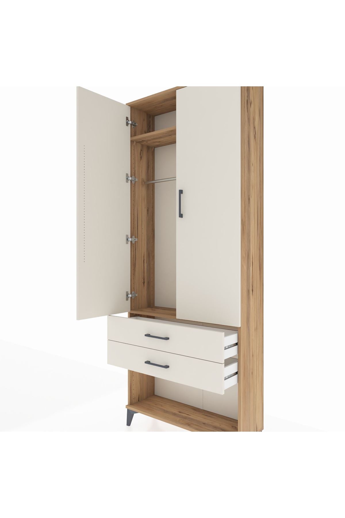 Arges Dolap 2 Raflı 2 Çekmeceli Tek Askılı 88x30x221 Çam-Aytaşı