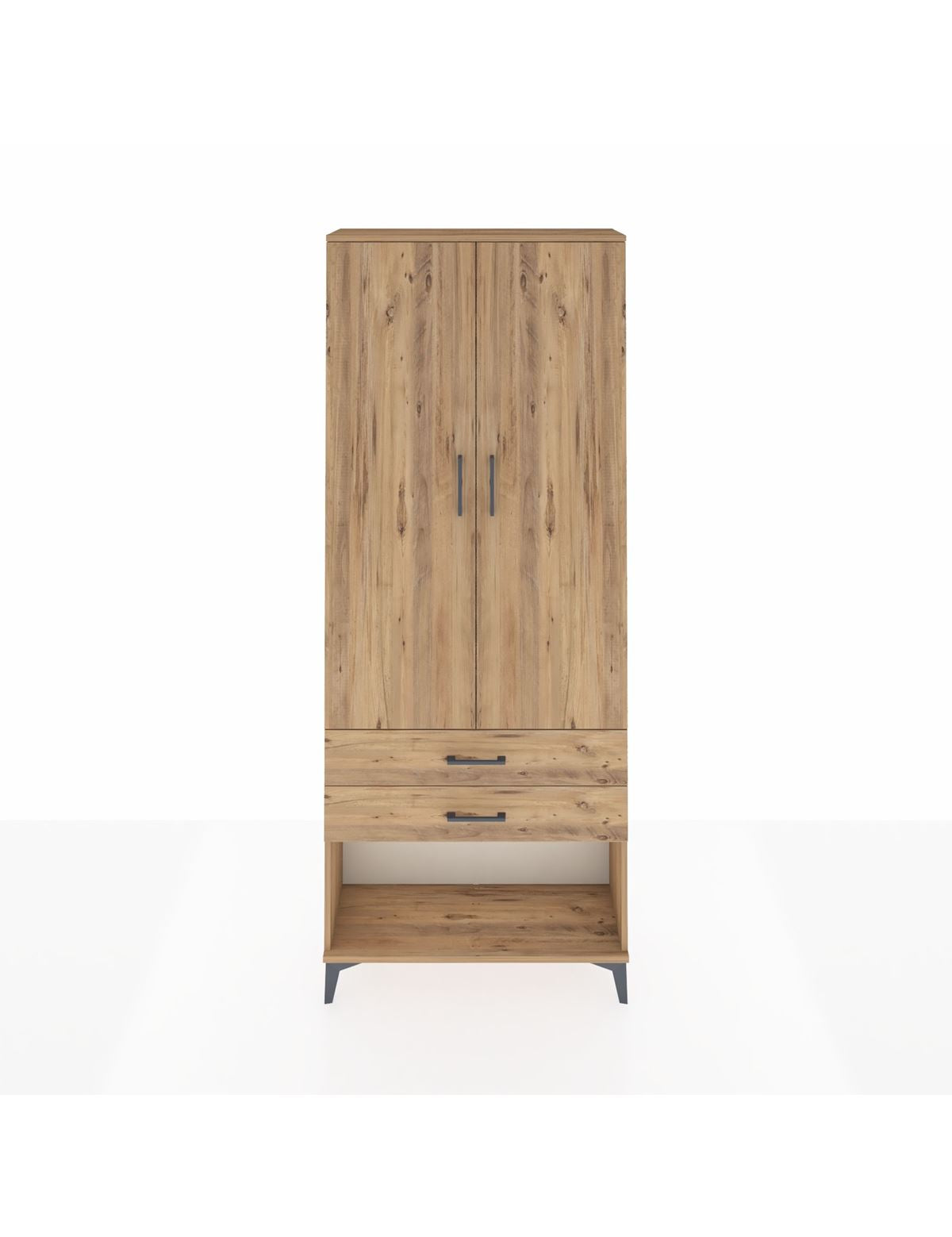 Arges Dolap 2 Raflı 2 Çekmeceli Tek Askılı 88x30x221 Çam-Çam