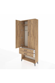 Arges Dolap 2 Raflı 2 Çekmeceli Tek Askılı 88x30x221 Çam-Çam
