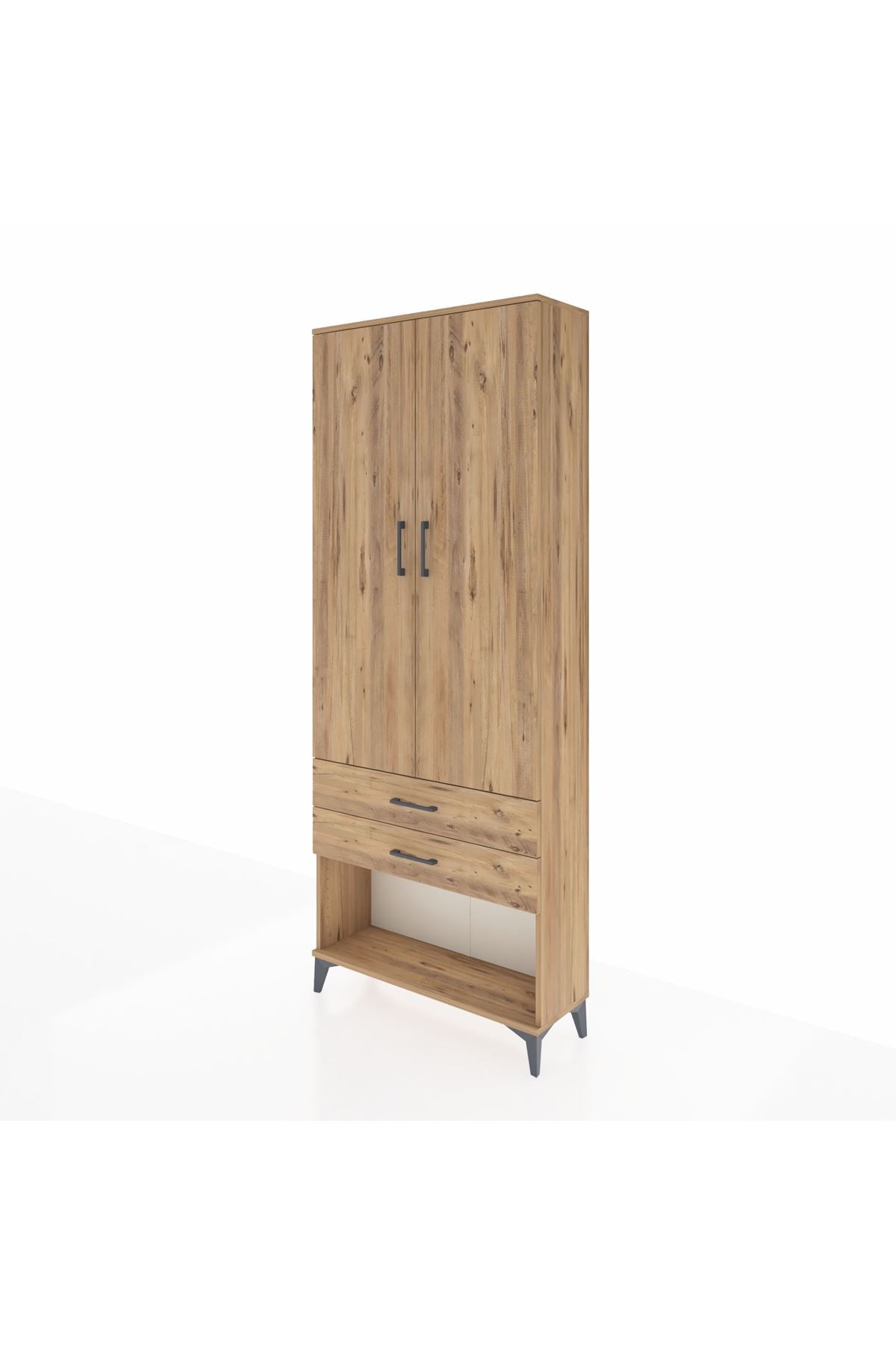 Arges Dolap 2 Raflı 2 Çekmeceli Tek Askılı 88x30x221 Çam-Çam