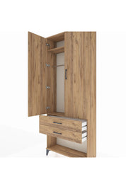 Arges Dolap 2 Raflı 2 Çekmeceli Tek Askılı 88x30x221 Çam-Çam