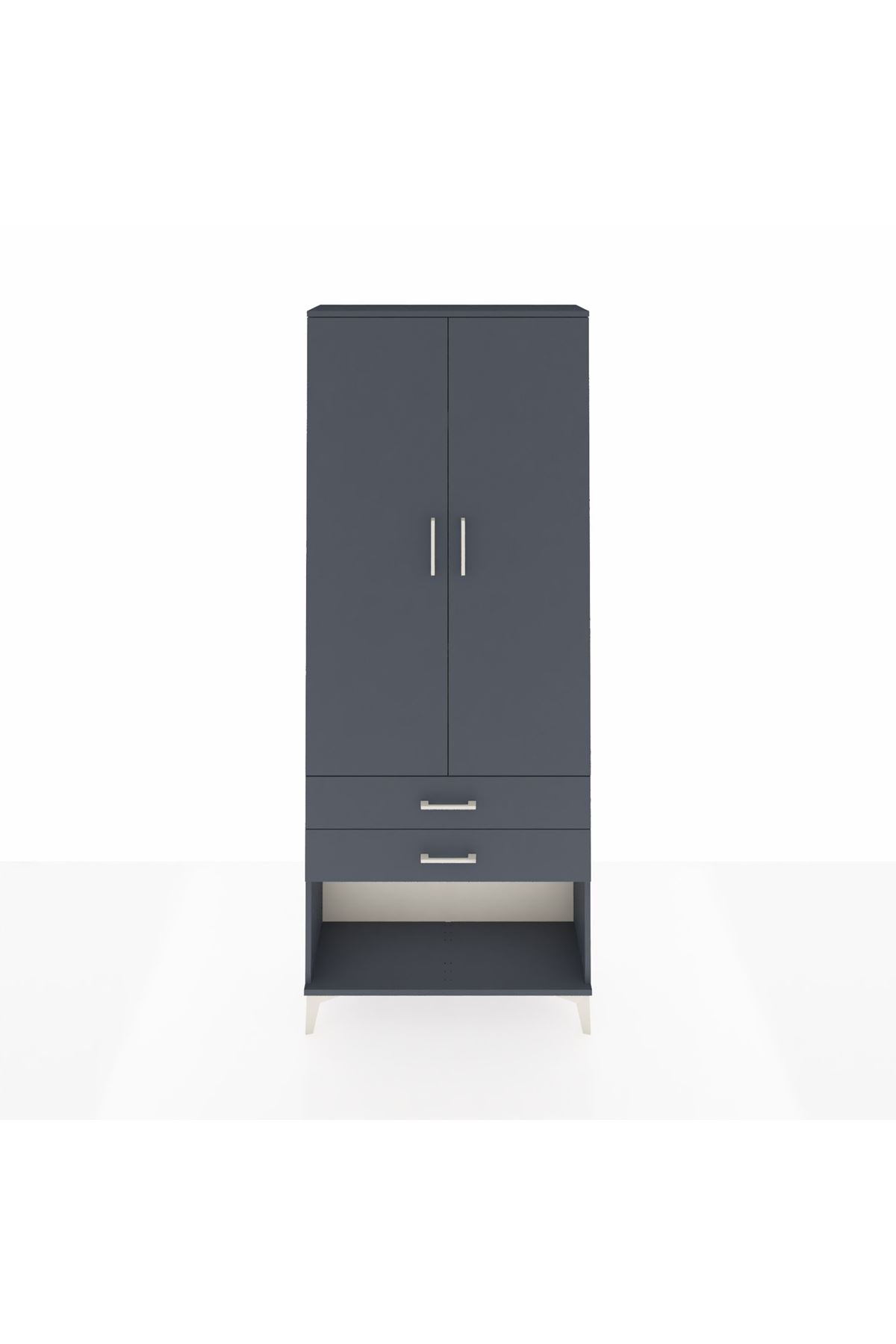 Arges Dolap 3 Raflı 2 Çekmeceli 2 Kapaklı 88x30x221 Antrasit-Antrasit