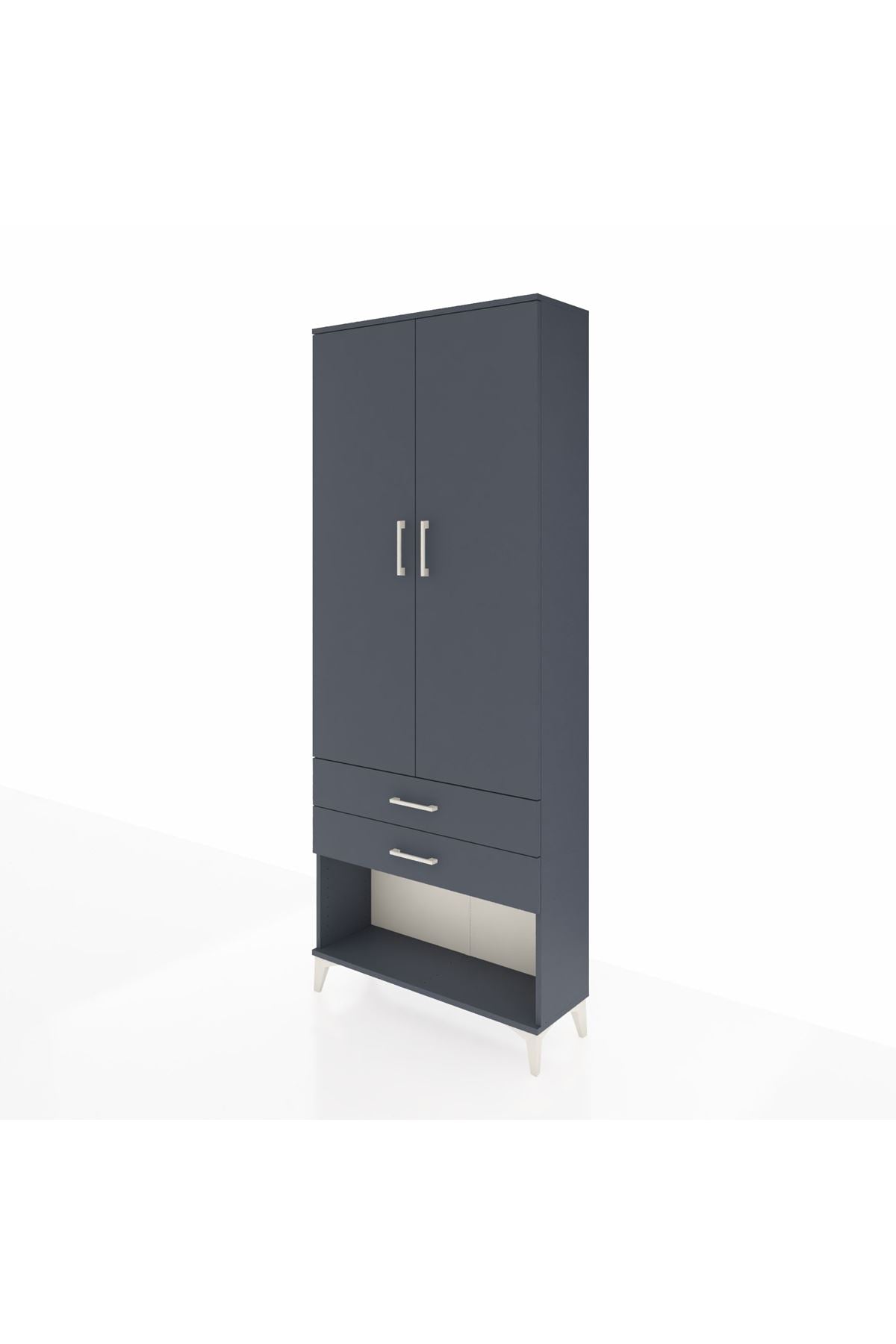 Arges Dolap 3 Raflı 2 Çekmeceli 2 Kapaklı 88x30x221 Antrasit-Antrasit