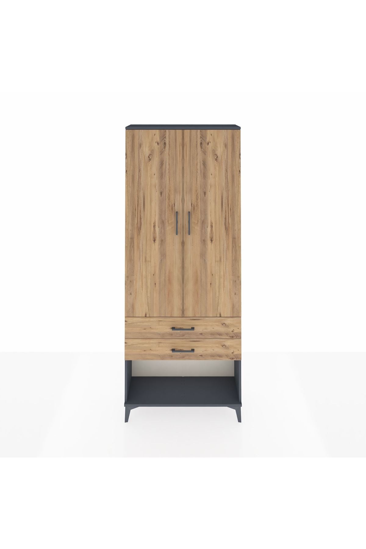 Arges Dolap 3 Raflı 2 Çekmeceli 2 Kapaklı 88x30x221 Antrasit-Çam