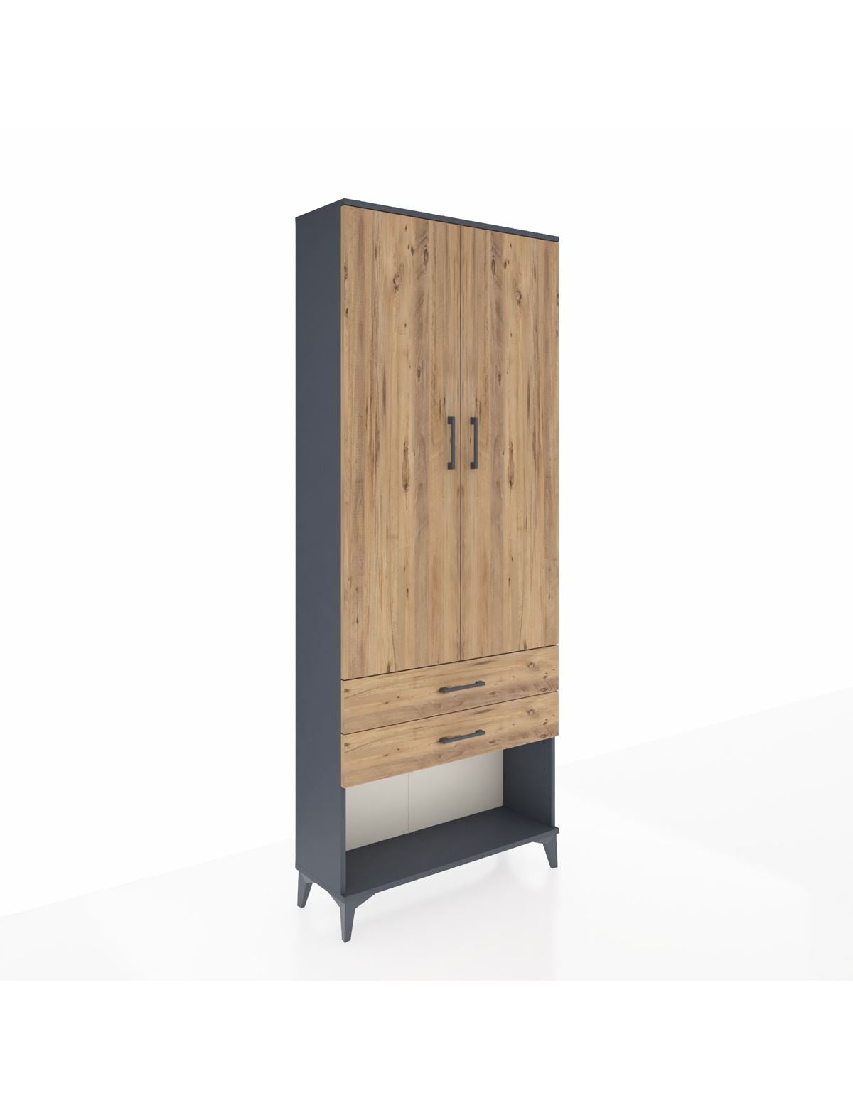 Arges Dolap 3 Raflı 2 Çekmeceli 2 Kapaklı 88x30x221 Antrasit-Çam