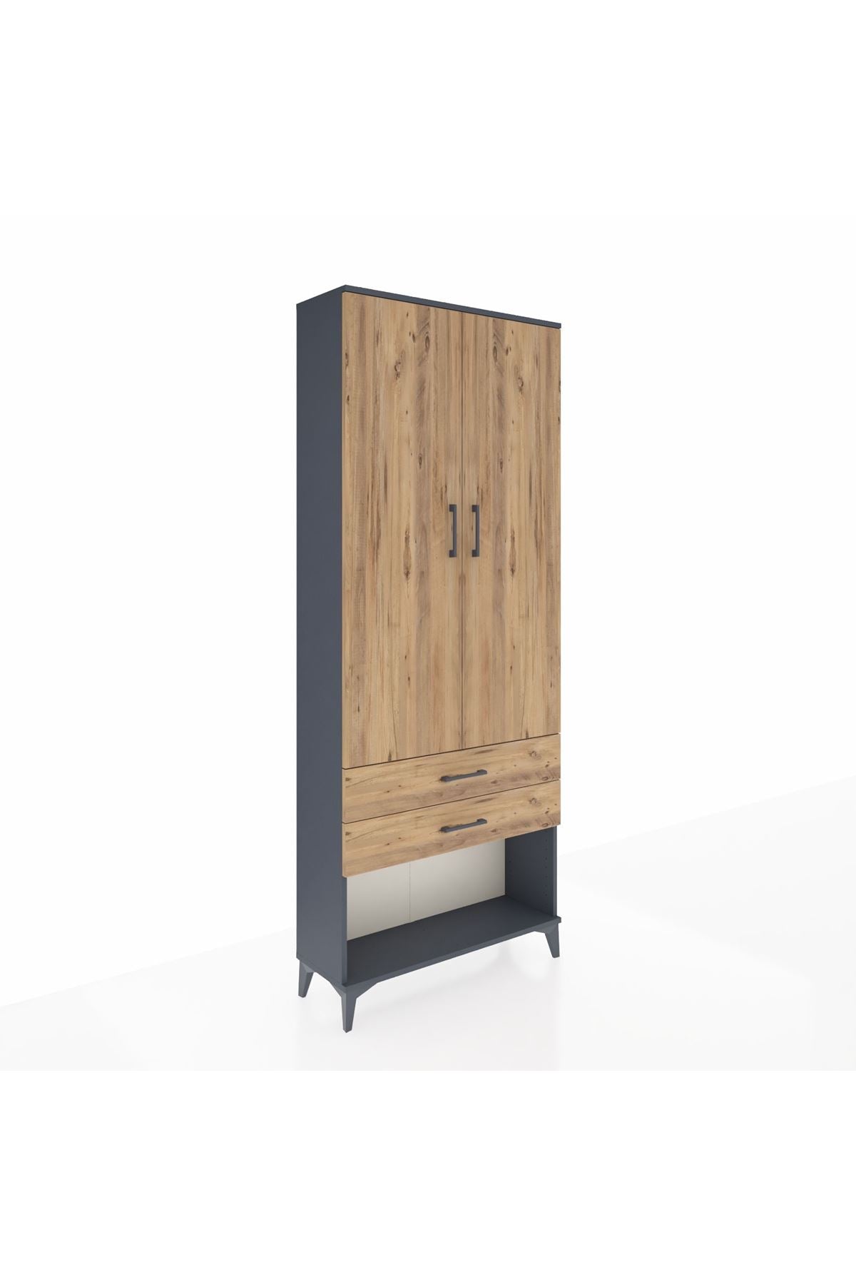 Arges Dolap 3 Raflı 2 Çekmeceli 2 Kapaklı 88x30x221 Antrasit-Çam