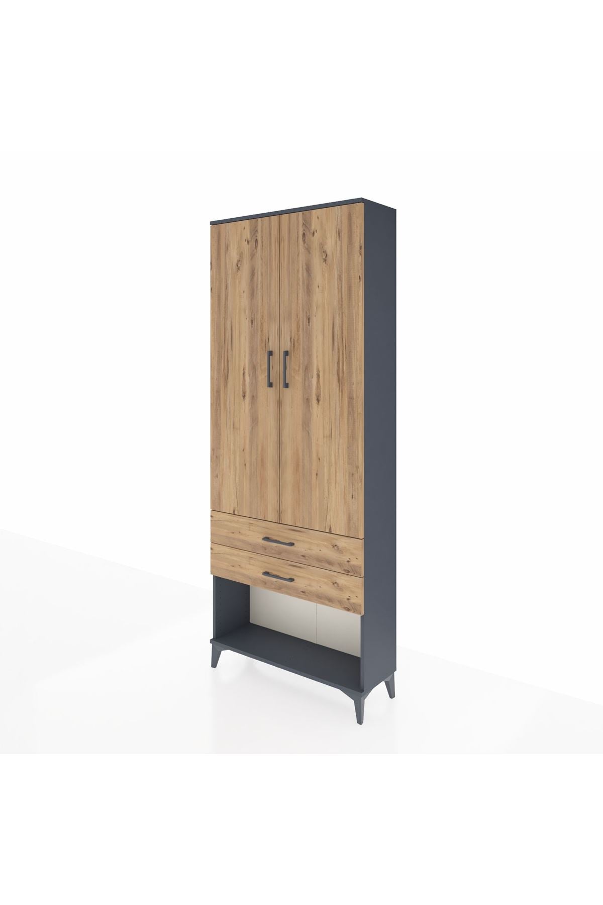 Arges Dolap 3 Raflı 2 Çekmeceli 2 Kapaklı 88x30x221 Antrasit-Çam