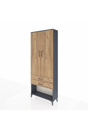 Arges Dolap 3 Raflı 2 Çekmeceli 2 Kapaklı 88x30x221 Antrasit-Çam
