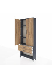 Arges Dolap 3 Raflı 2 Çekmeceli 2 Kapaklı 88x30x221 Antrasit-Çam