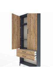 Arges Dolap 3 Raflı 2 Çekmeceli 2 Kapaklı 88x30x221 Antrasit-Çam