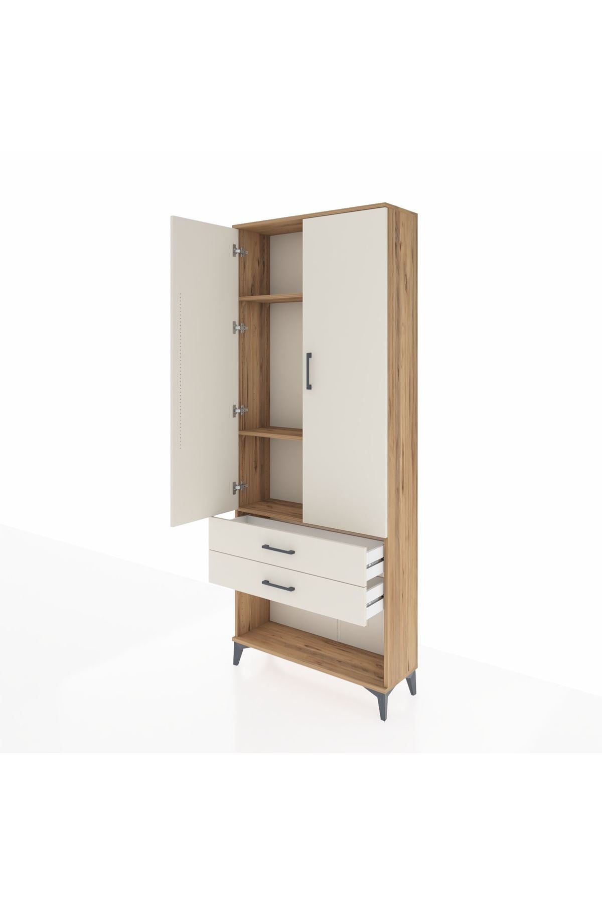 Arges Dolap 3 Raflı 2 Çekmeceli 2 Kapaklı 88x30x221 Çam-Aytaşı