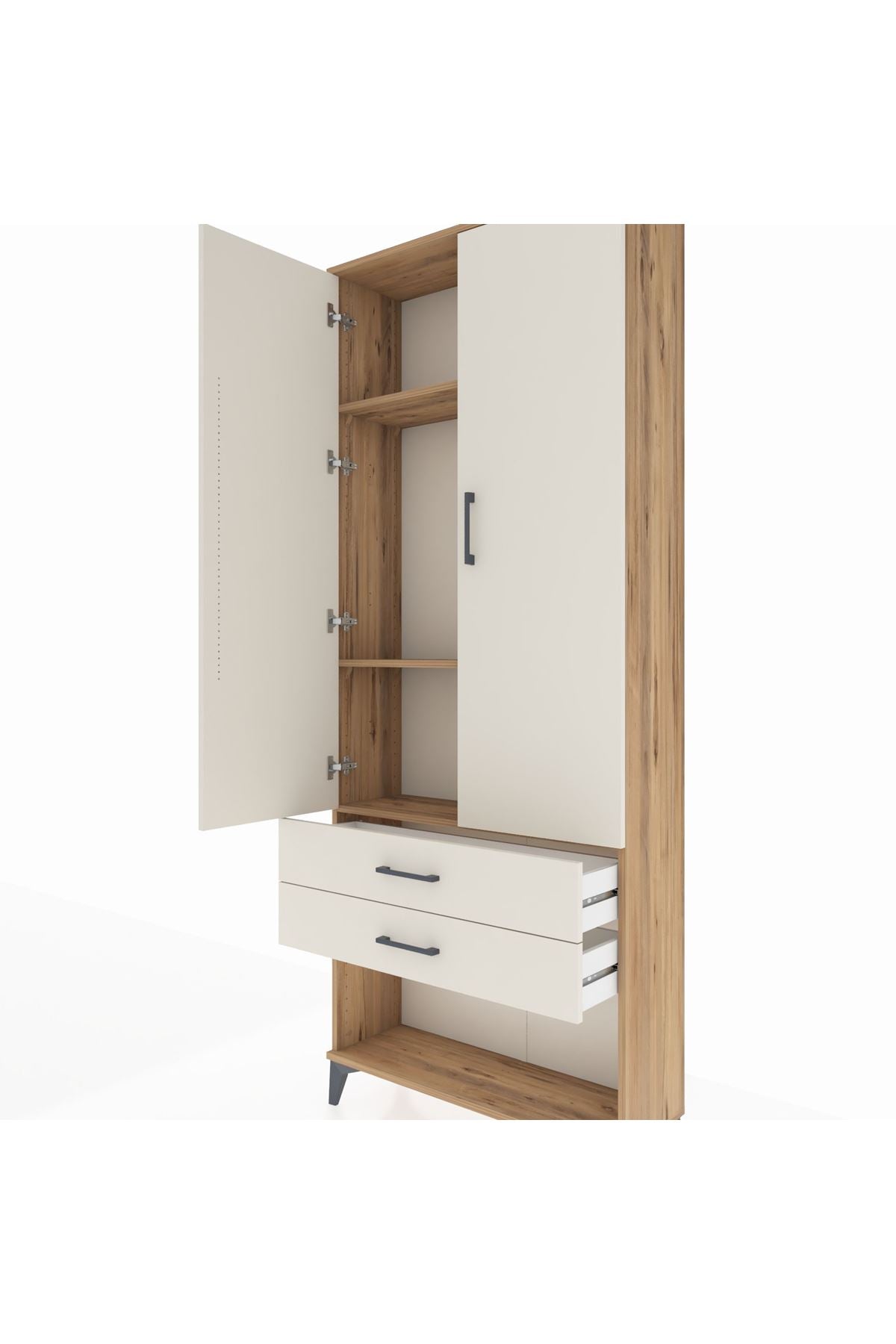 Arges Dolap 3 Raflı 2 Çekmeceli 2 Kapaklı 88x30x221 Çam-Aytaşı