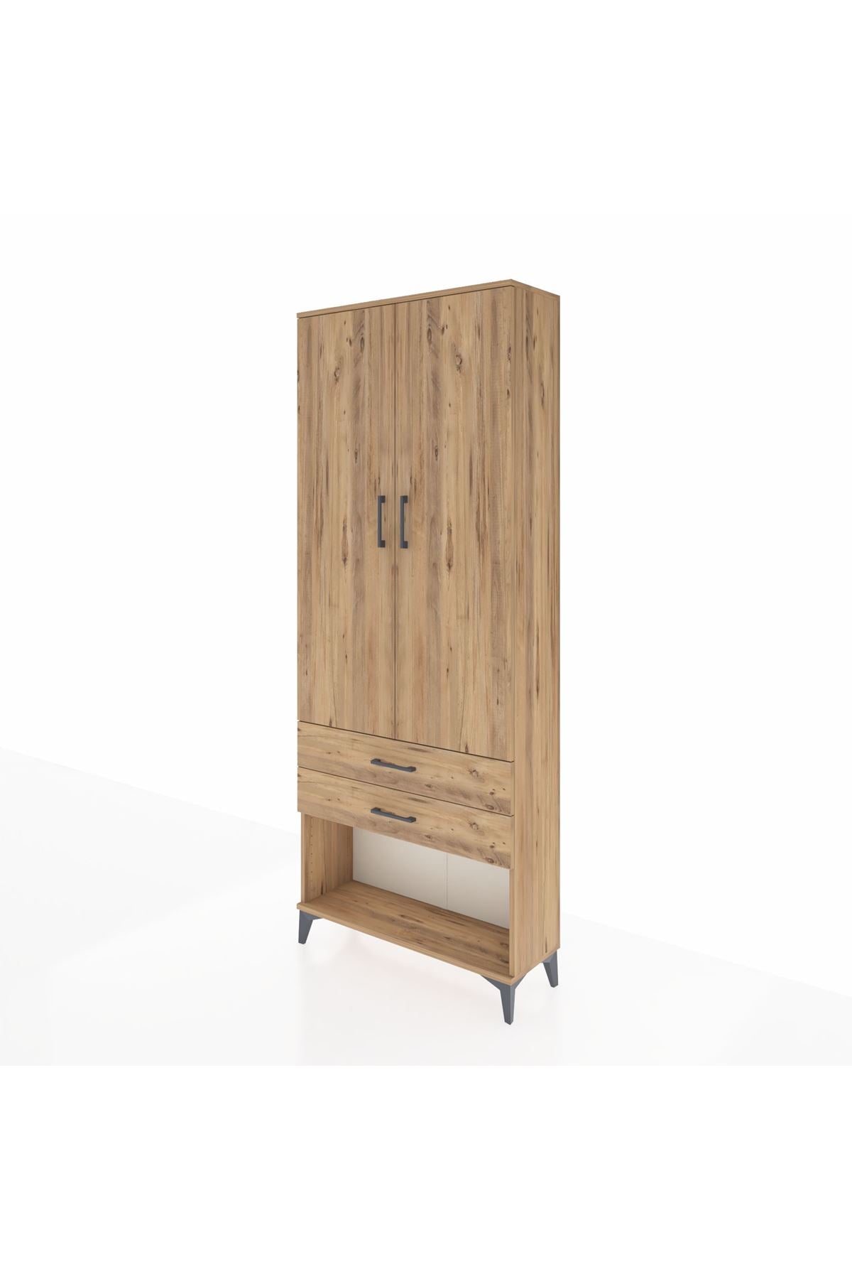 Arges Dolap 3 Raflı 2 Çekmeceli 2 Kapaklı 88x30x221 Çam-Çam