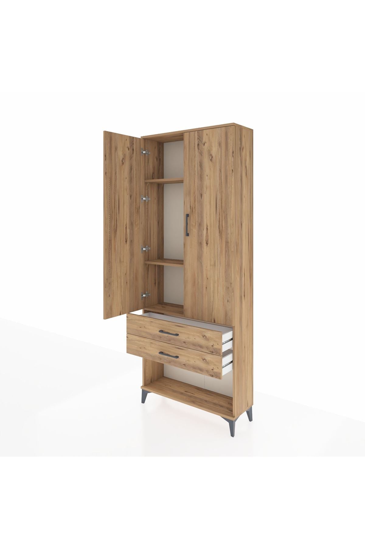 Arges Dolap 3 Raflı 2 Çekmeceli 2 Kapaklı 88x30x221 Çam-Çam