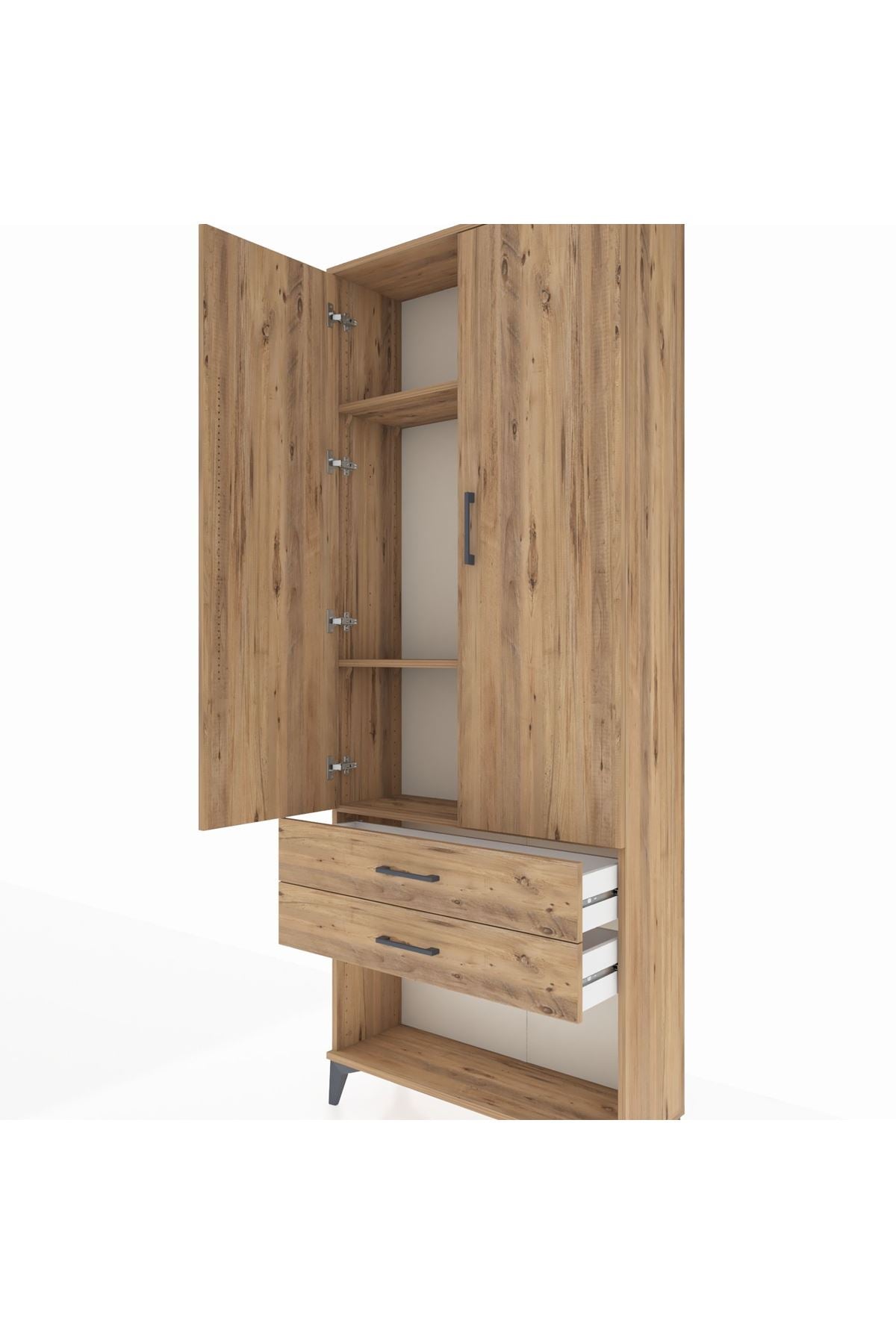 Arges Dolap 3 Raflı 2 Çekmeceli 2 Kapaklı 88x30x221 Çam-Çam