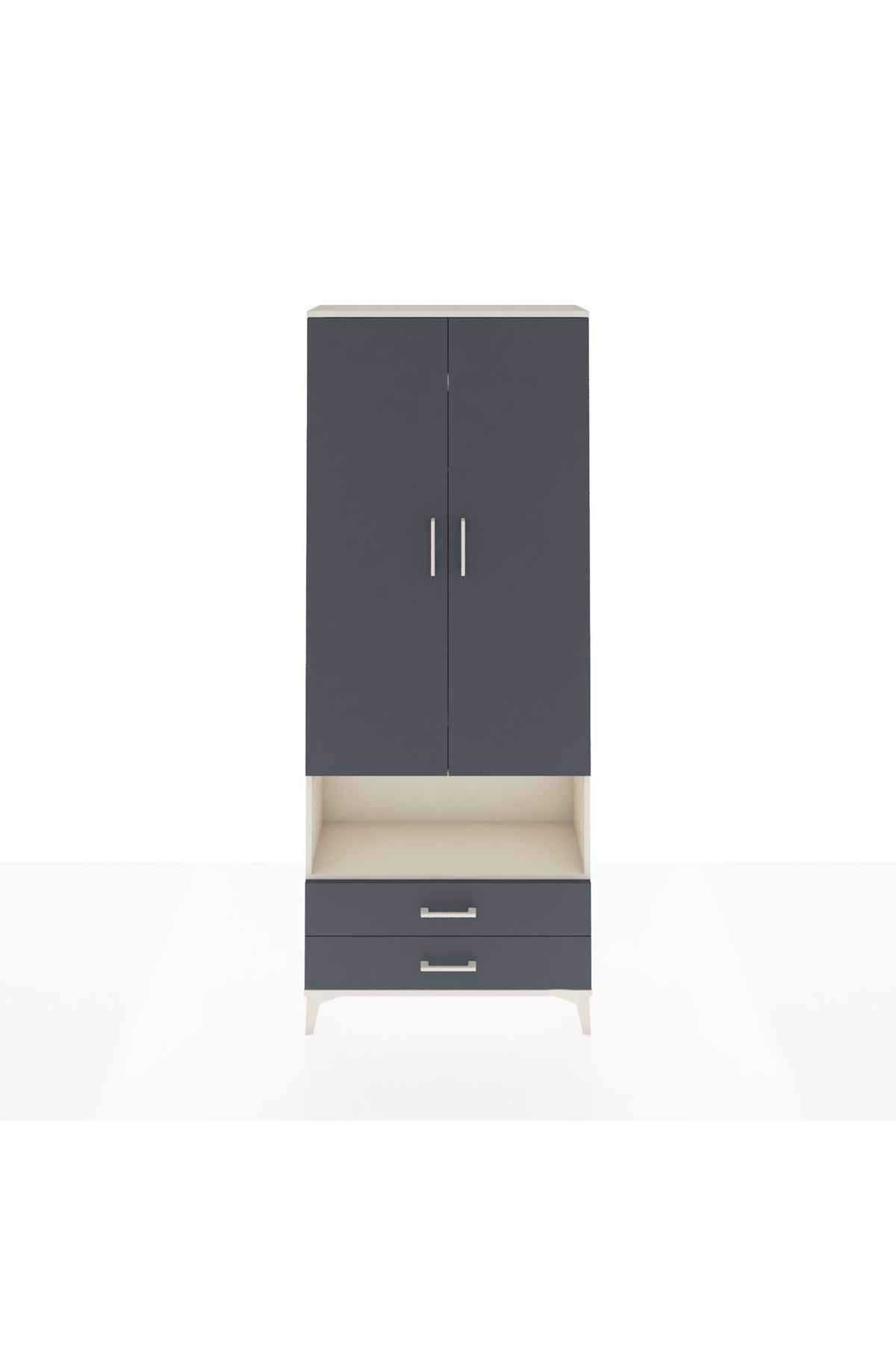 Arges Dolap 3 Raflı 2 Çekmeceli Tek Askılı 88x30x221 Aytaşı-Antrasit