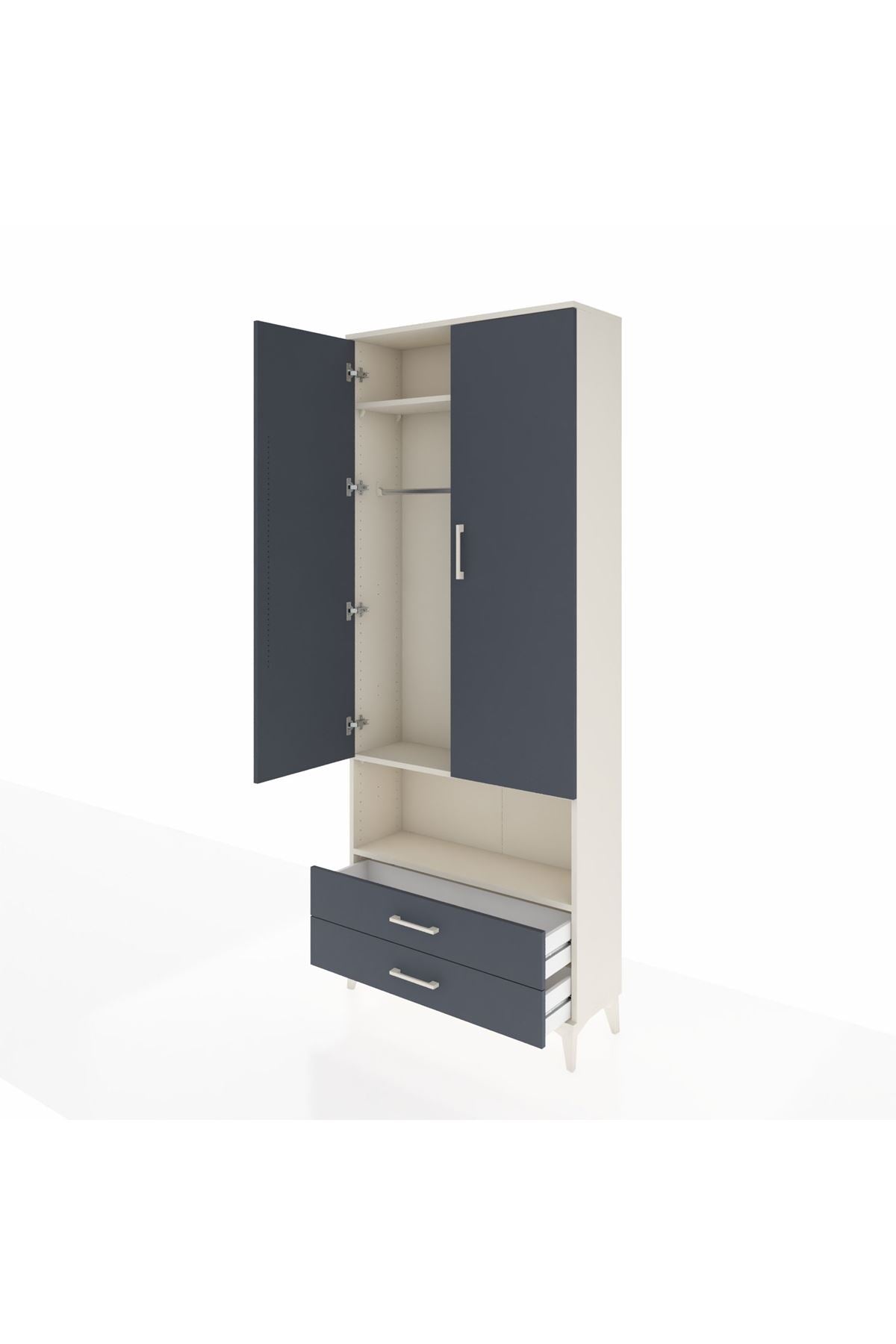 Arges Dolap 3 Raflı 2 Çekmeceli Tek Askılı 88x30x221 Aytaşı-Antrasit