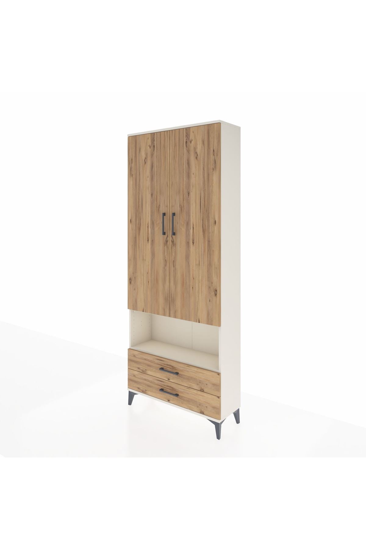 Arges Dolap 3 Raflı 2 Çekmeceli Tek Askılı 88x30x221 Aytaşı-Çam