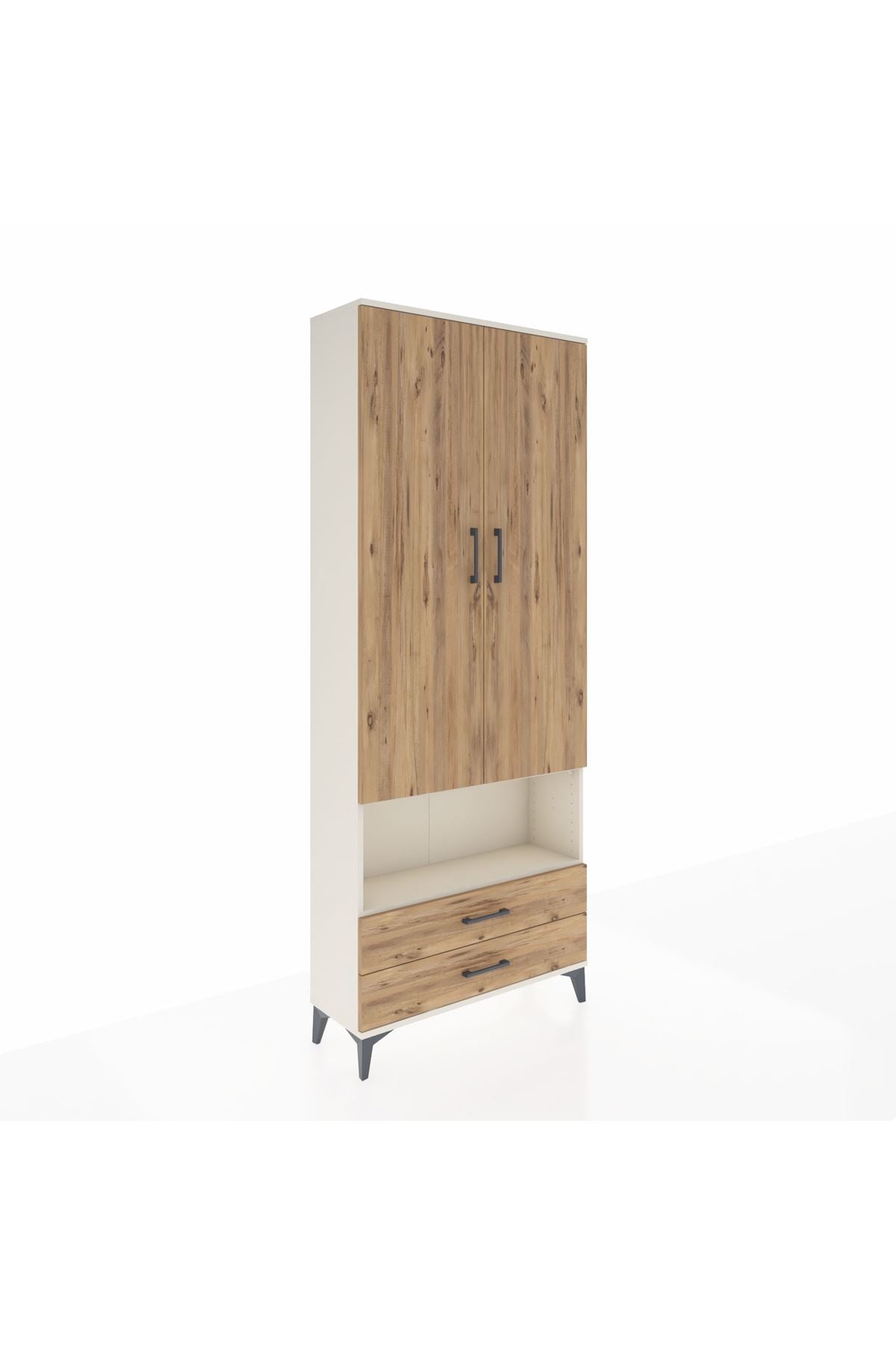 Arges Dolap 3 Raflı 2 Çekmeceli Tek Askılı 88x30x221 Aytaşı-Çam