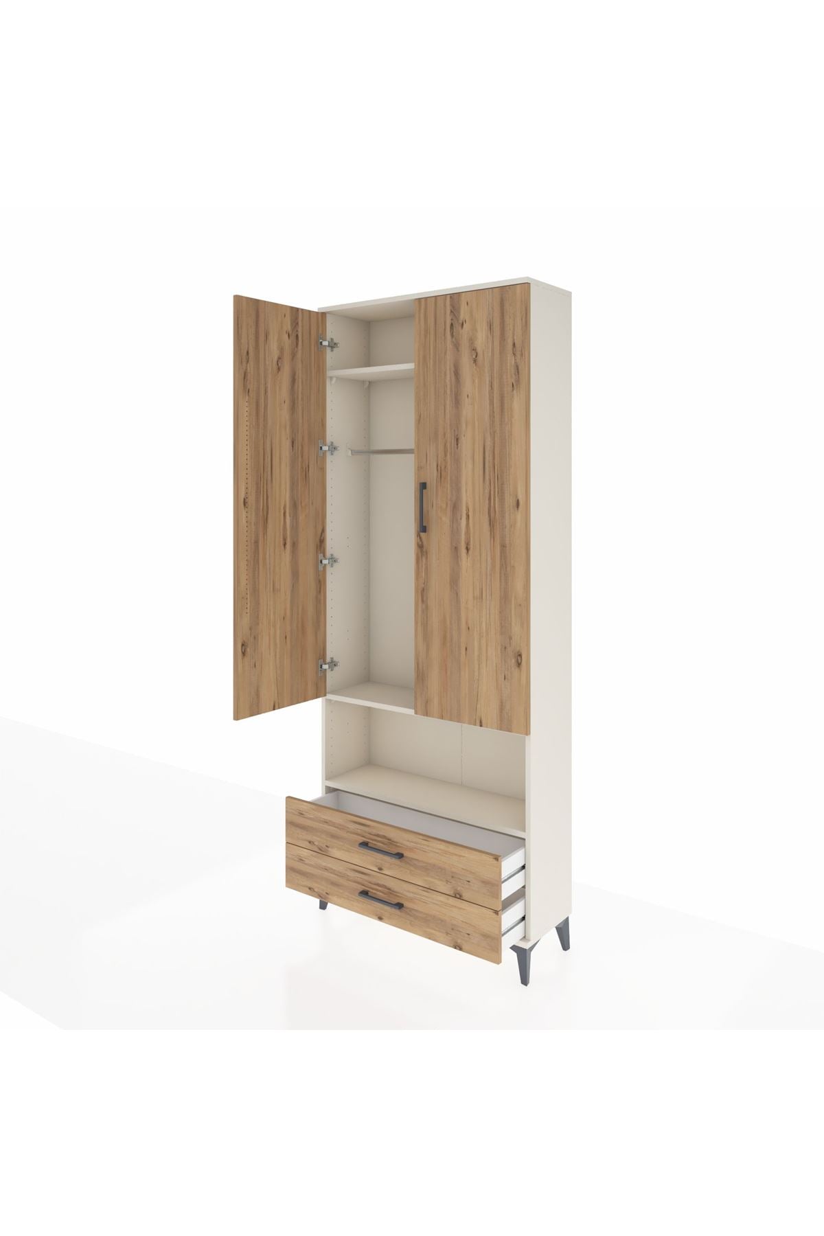 Arges Dolap 3 Raflı 2 Çekmeceli Tek Askılı 88x30x221 Aytaşı-Çam