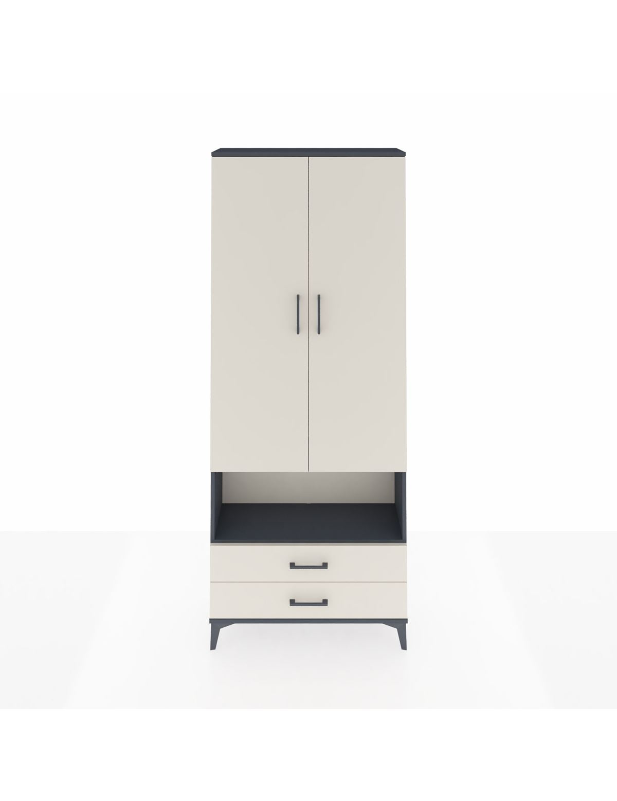 Arges Dolap 3 Raflı 2 Çekmeceli Tek Askılı 88x30x221 Antrasit-Aytaşı