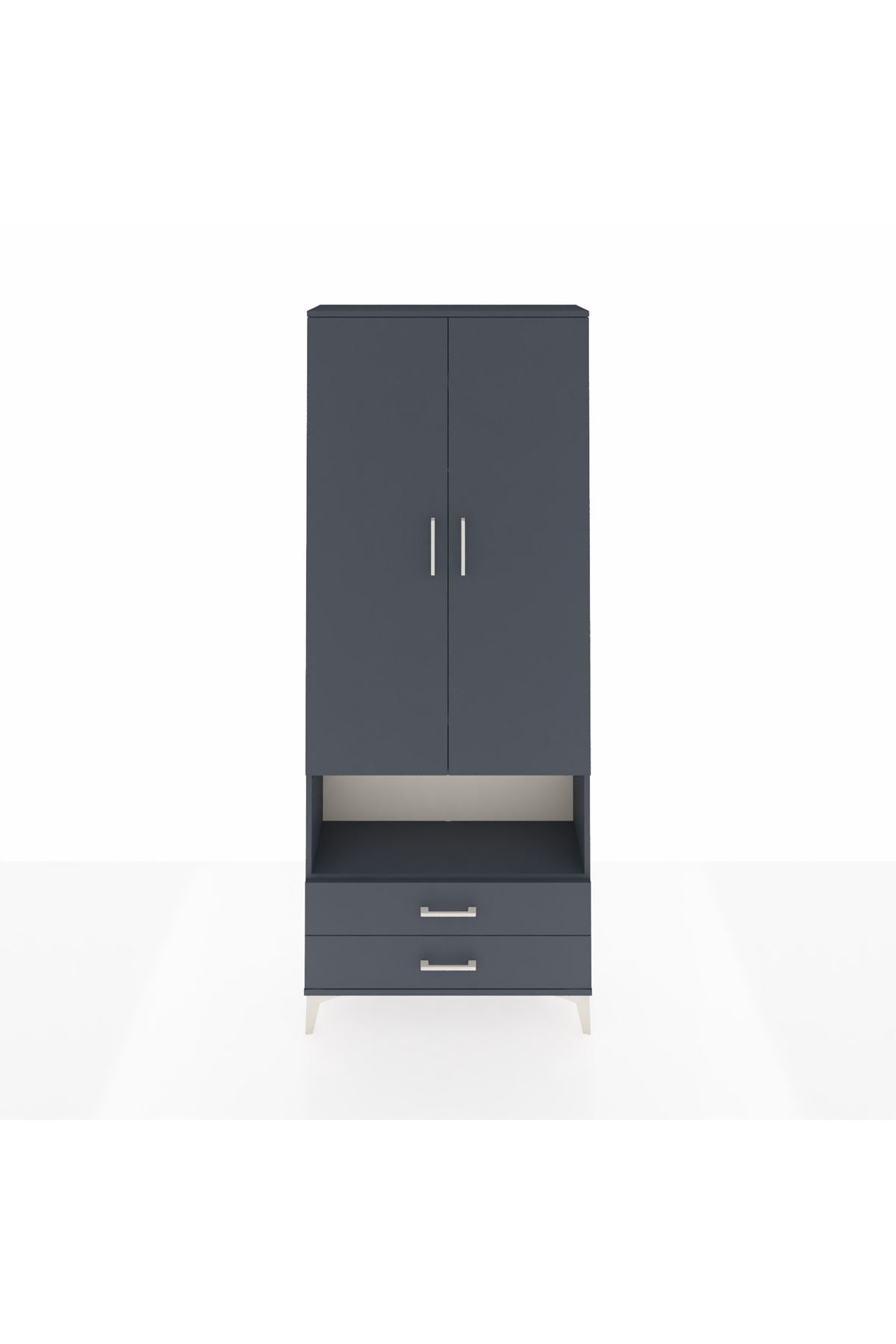 Arges Dolap 3 Raflı 2 Çekmeceli Tek Askılı 88x30x221 Antrasit-Antrasit