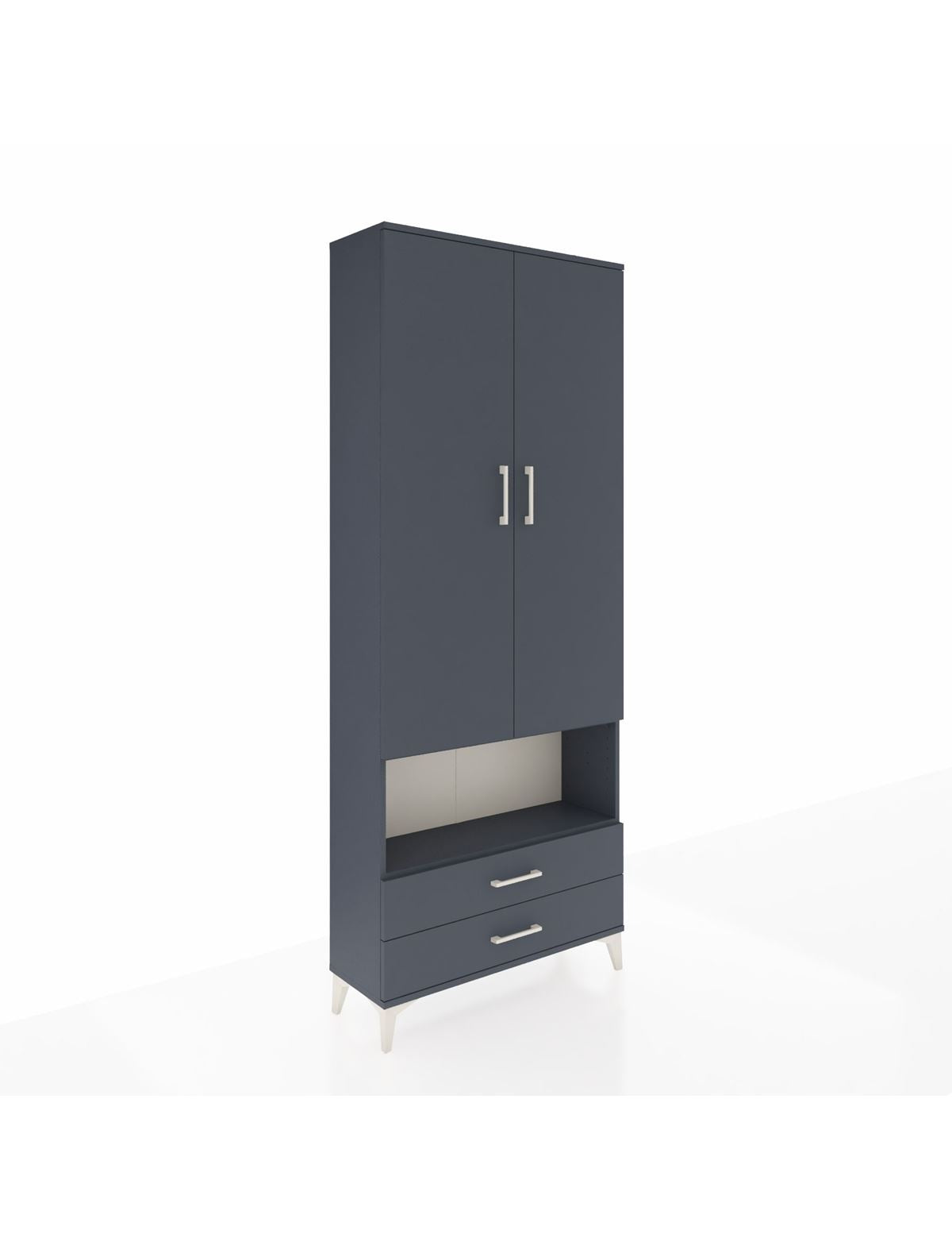 Arges Dolap 3 Raflı 2 Çekmeceli Tek Askılı 88x30x221 Antrasit-Antrasit