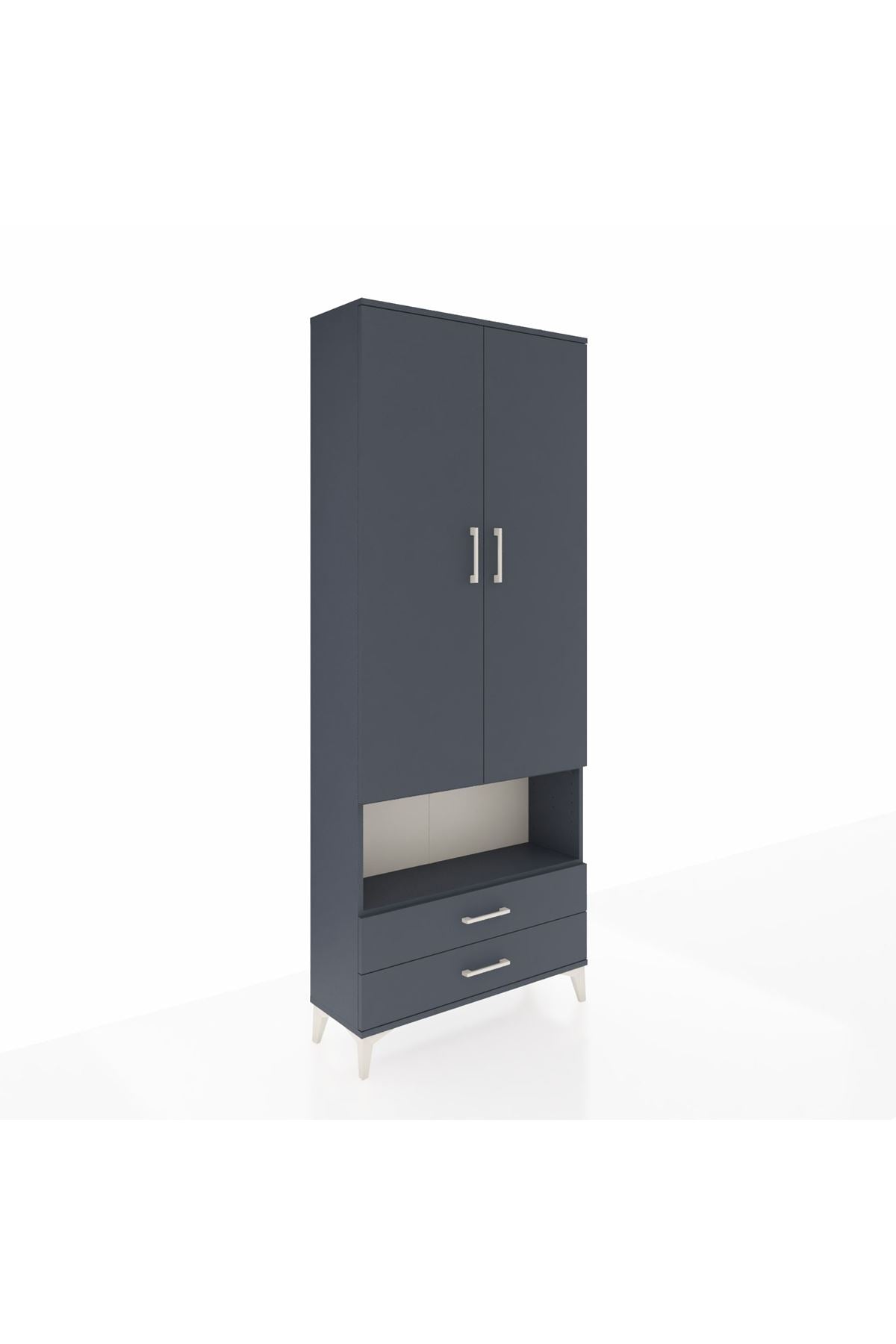 Arges Dolap 3 Raflı 2 Çekmeceli Tek Askılı 88x30x221 Antrasit-Antrasit