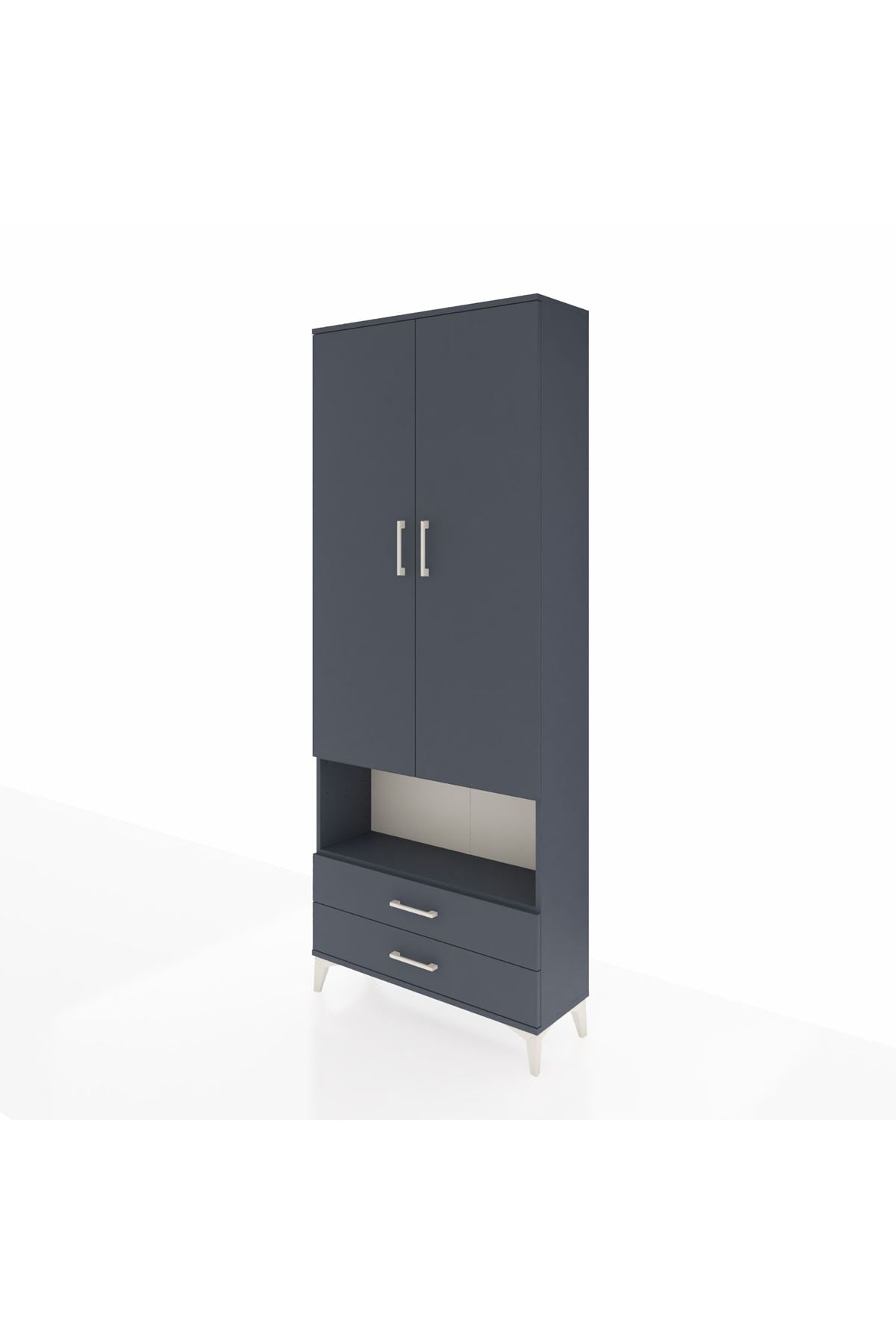 Arges Dolap 3 Raflı 2 Çekmeceli Tek Askılı 88x30x221 Antrasit-Antrasit