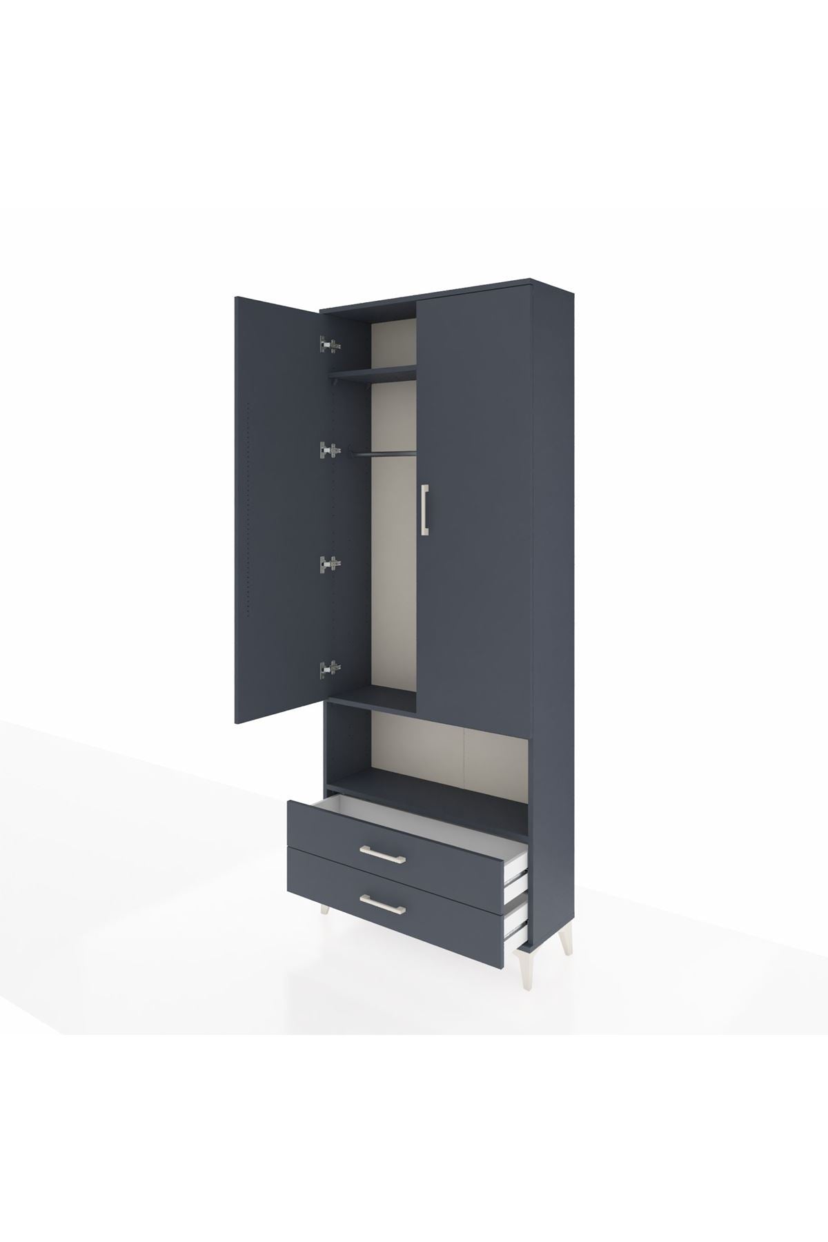 Arges Dolap 3 Raflı 2 Çekmeceli Tek Askılı 88x30x221 Antrasit-Antrasit