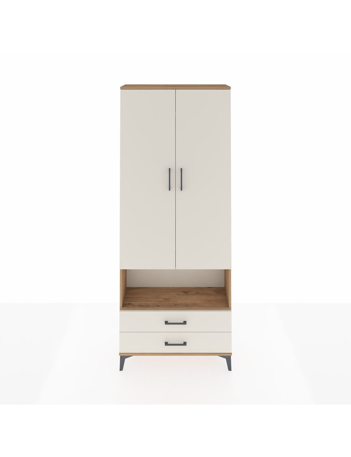 Arges Dolap 3 Raflı 2 Çekmeceli Tek Askılı 88x30x221 Çam-Aytaşı