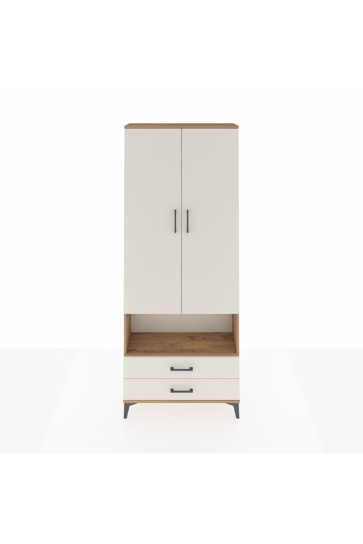 Arges Dolap 3 Raflı 2 Çekmeceli Tek Askılı 88x30x221 Çam-Aytaşı