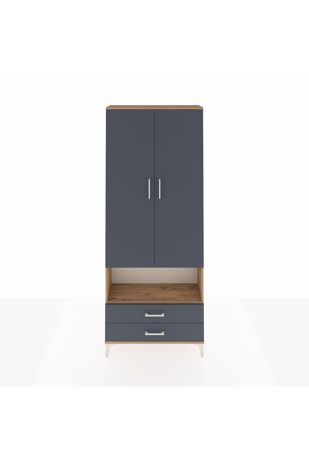 Arges Dolap 3 Raflı 2 Çekmeceli Tek Askılı 88x30x221 Çam-Antrasit