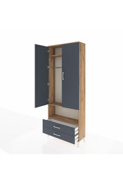 Arges Dolap 3 Raflı 2 Çekmeceli Tek Askılı 88x30x221 Çam-Antrasit