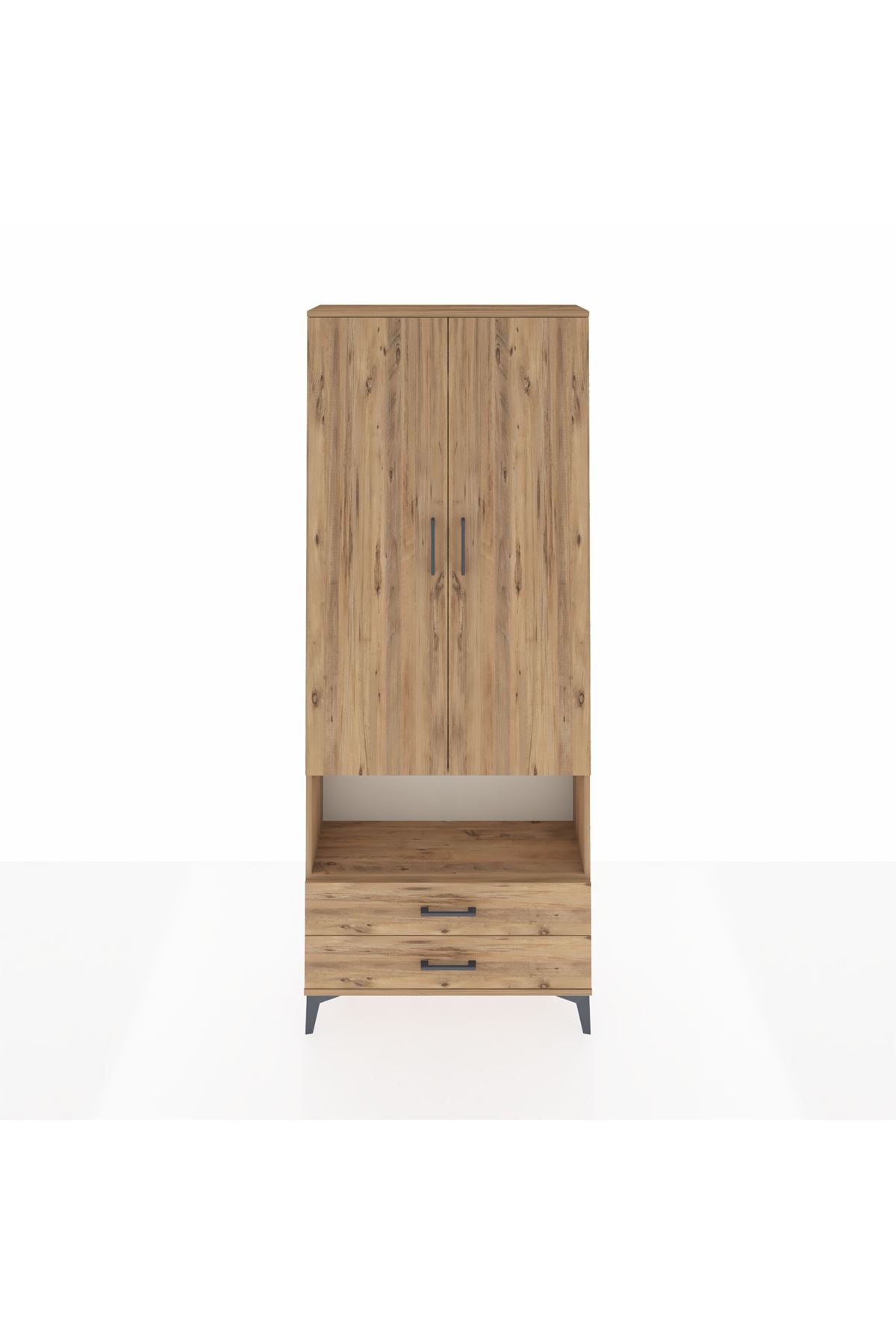 Arges Dolap 3 Raflı 2 Çekmeceli Tek Askılı 88x30x221 Çam-Çam