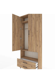 Arges Dolap 3 Raflı 2 Çekmeceli Tek Askılı 88x30x221 Çam-Çam