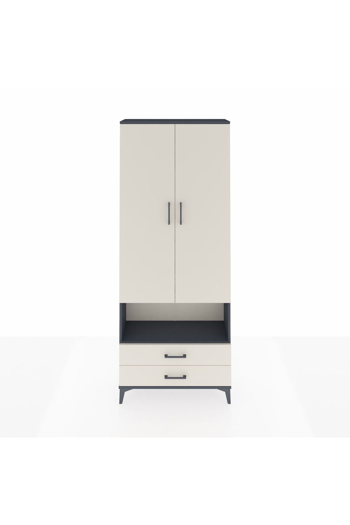 Arges Dolap 4 Raflı 2 Çekmeceli 2 Kapaklı 88x30x221 Antrasit-Aytaşı