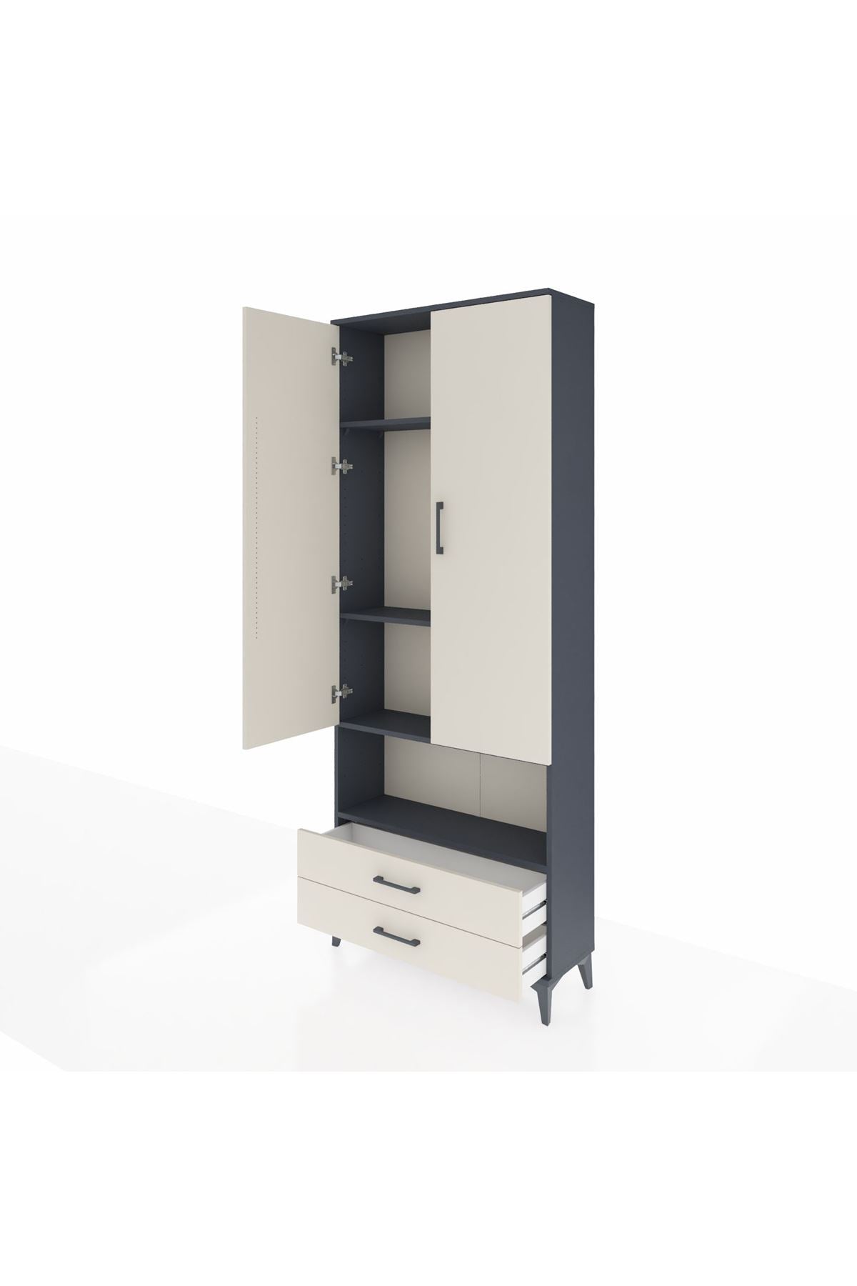 Arges Dolap 4 Raflı 2 Çekmeceli 2 Kapaklı 88x30x221 Antrasit-Aytaşı