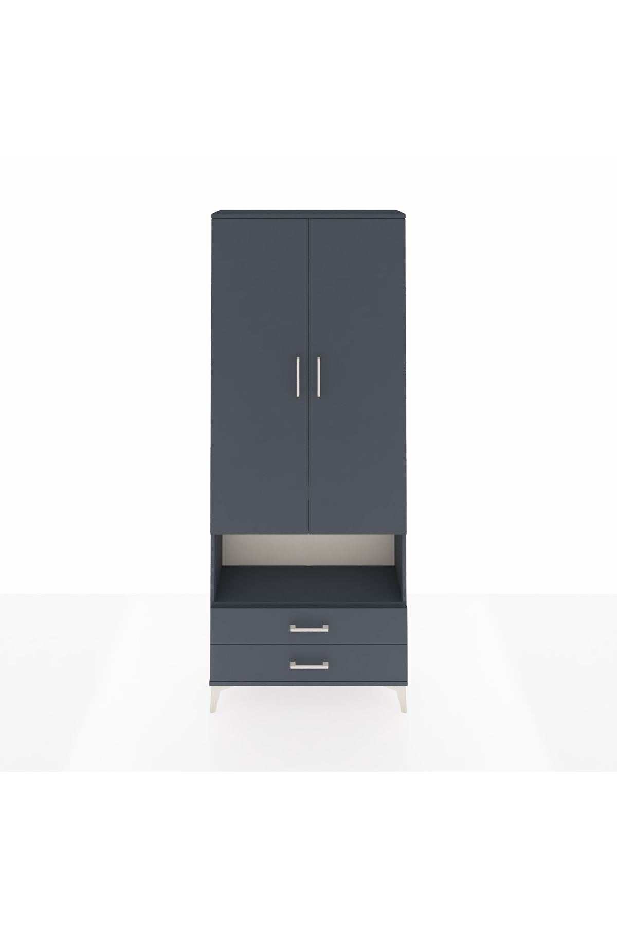Arges Dolap 4 Raflı 2 Çekmeceli 2 Kapaklı 88x30x221 Antrasit-Antrasit