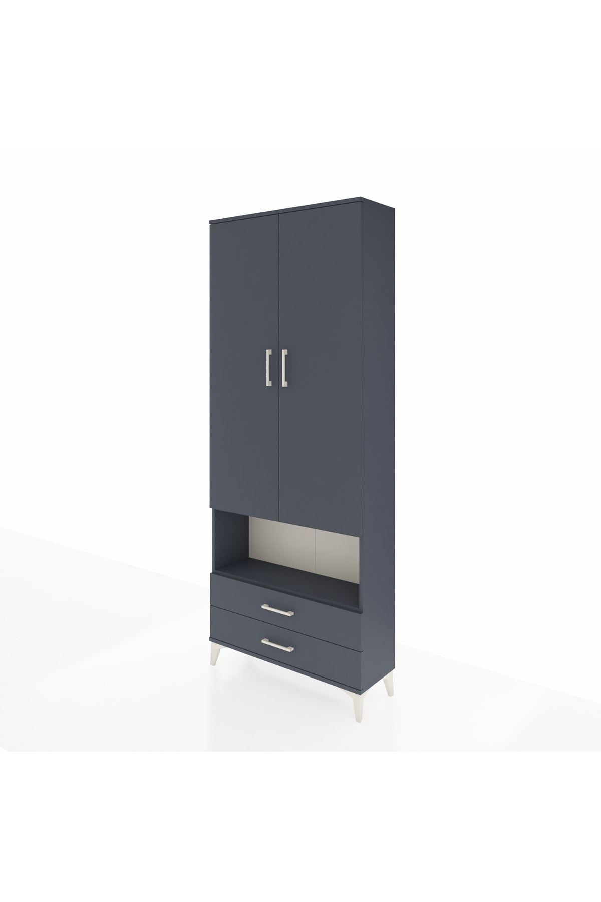 Arges Dolap 4 Raflı 2 Çekmeceli 2 Kapaklı 88x30x221 Antrasit-Antrasit